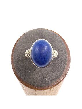 Antique 8kt Yellow Gold Lapis Scroll Design Signet Style Ring Size 6.5
